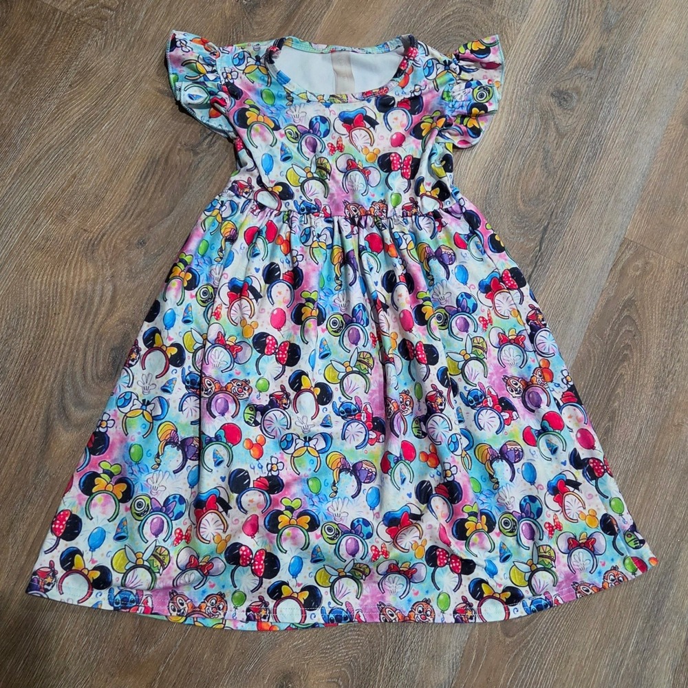 Kryssi Kouture Girls Disney Ear Headband Print Flutter Sleeve Dress Size 4T